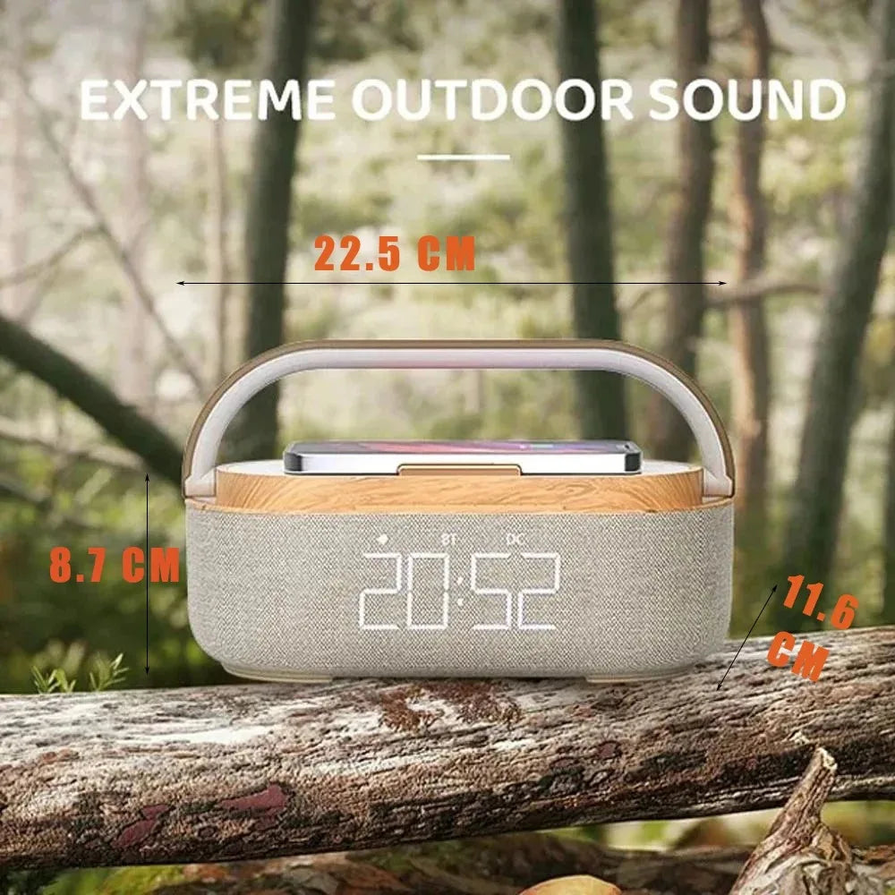 Veilleuse Réveil Radio Tactile en Bois Sans Fil Bluetooth