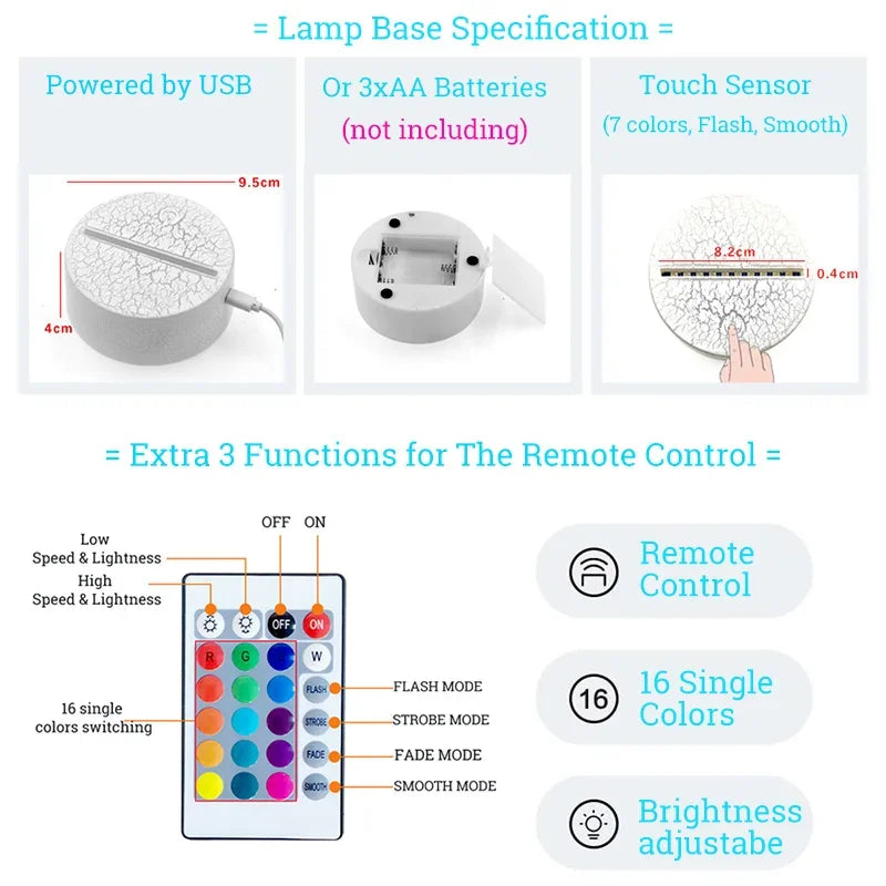 Veilleuse Chat 3D LED Acrylique avec Télécommande