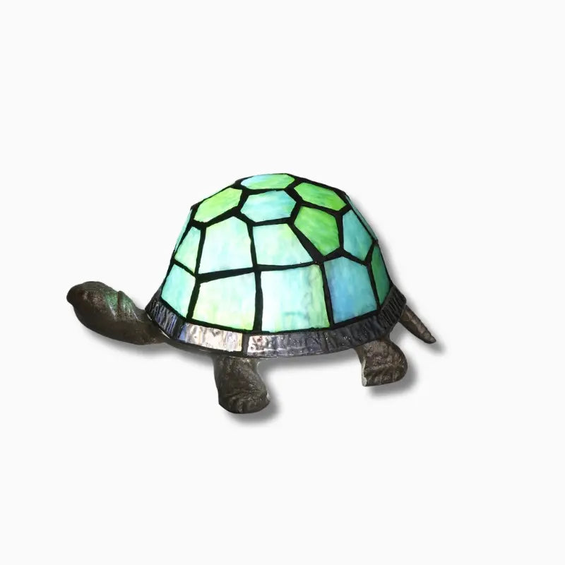 Veilleuse Tortue en Verre Coloré avec Base Métal Antique