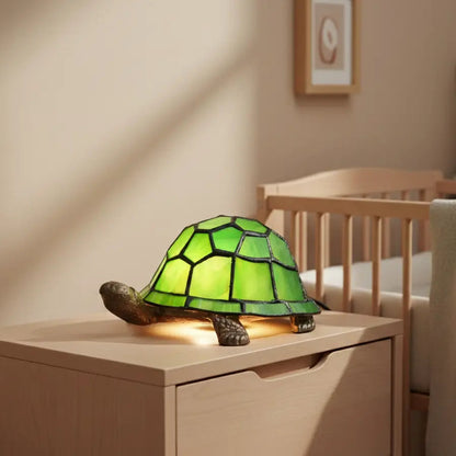 Veilleuse Tortue en Verre Coloré avec Base Métal Antique