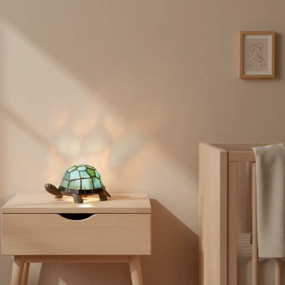 Veilleuse Tortue en Verre Coloré avec Base Métal Antique