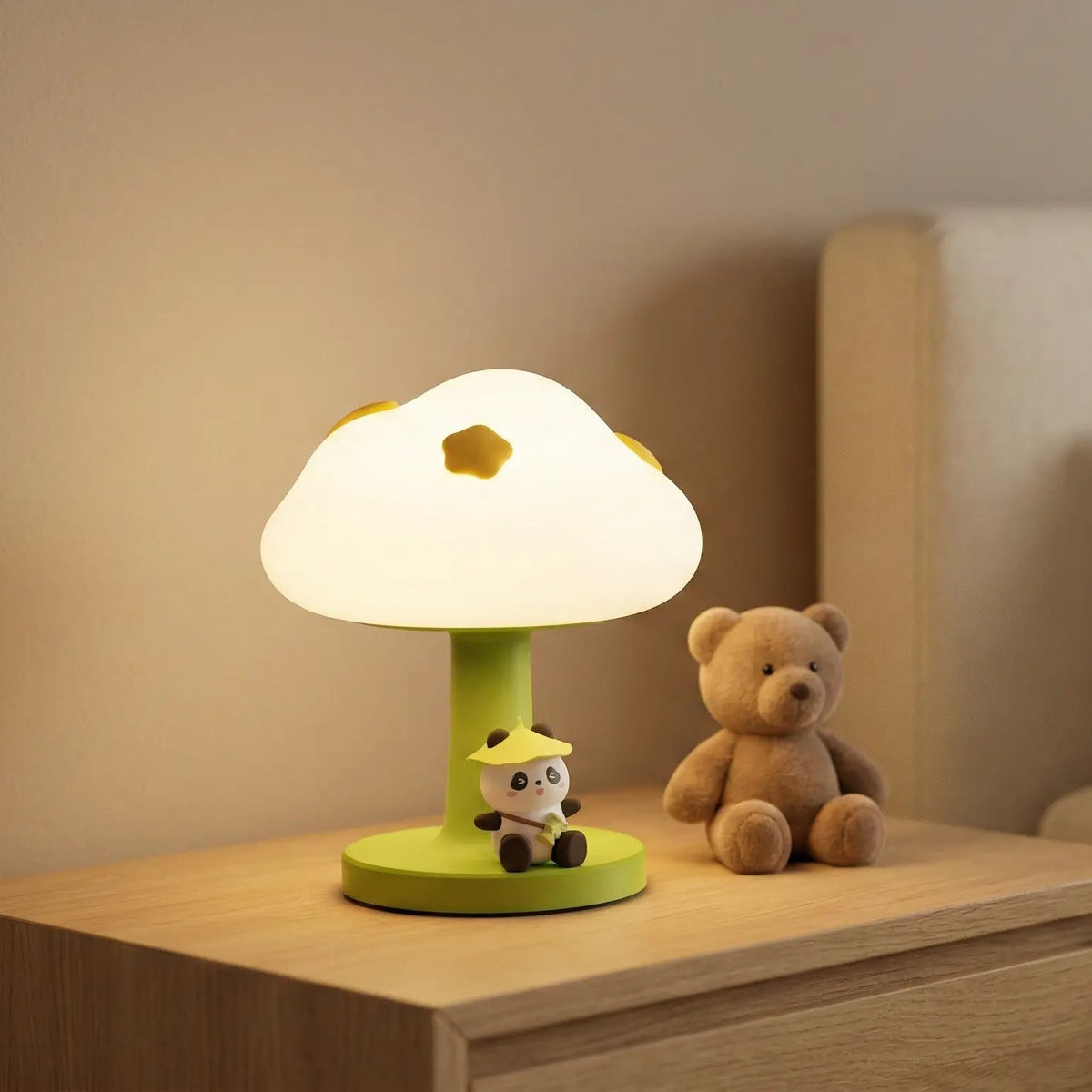 Veilleuse Nuage et Panda en Silicone en forme de Champignon