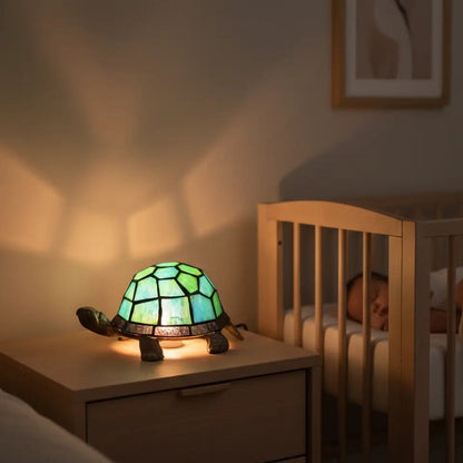 Veilleuse Tortue en Verre Coloré avec Base Métal Antique
