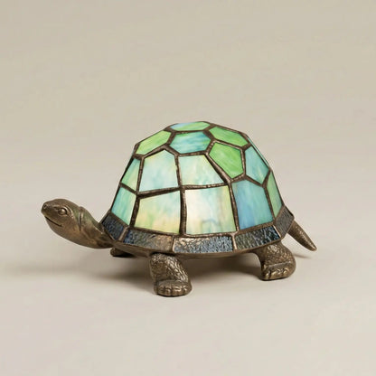 Veilleuse Tortue en Verre Coloré avec Base Métal Antique