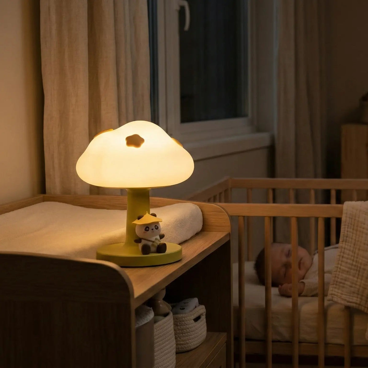 Veilleuse Nuage et Panda en Silicone en forme de Champignon