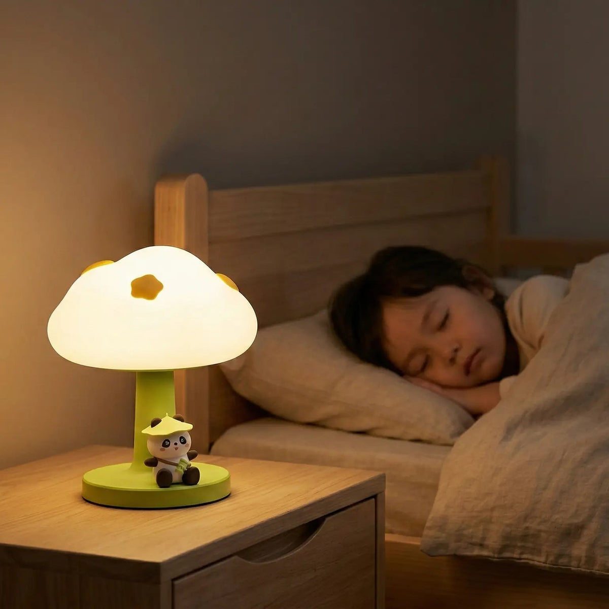 Veilleuse Nuage et Panda en Silicone en forme de Champignon