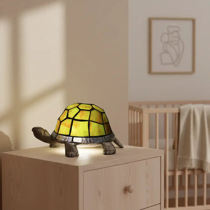 Veilleuse Tortue en Verre Coloré avec Base Métal Antique