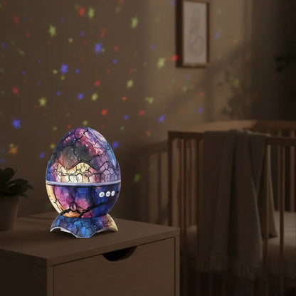 Veilleuse en Forme d'Œuf Dinosaure Projecteur Étoiles Galaxie avec Bruit Blanc et Télécommande