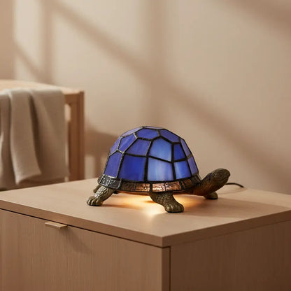 Veilleuse Tortue en Verre Coloré avec Base Métal Antique
