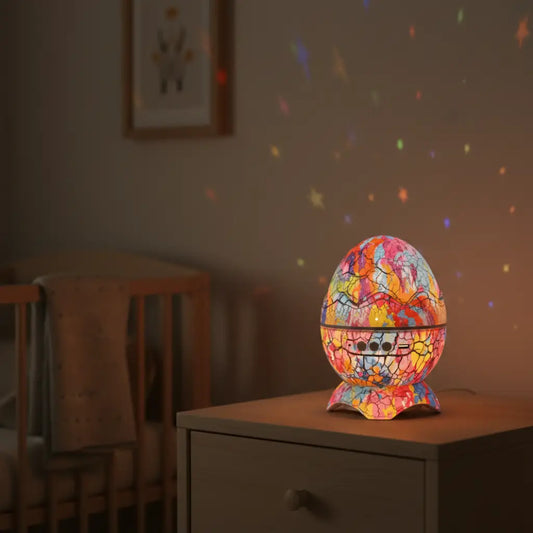 Veilleuse en Forme d'Œuf Dinosaure Projecteur Étoiles Galaxie avec Bruit Blanc et Télécommande