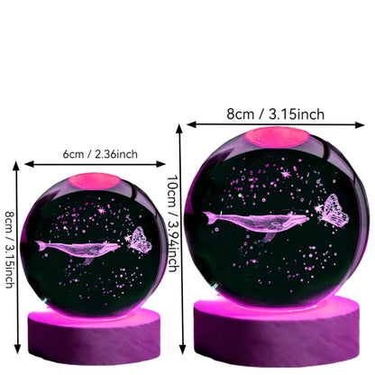 Veilleuse Baleine & Papillon Boule de Cristal 3D Gravure Laser