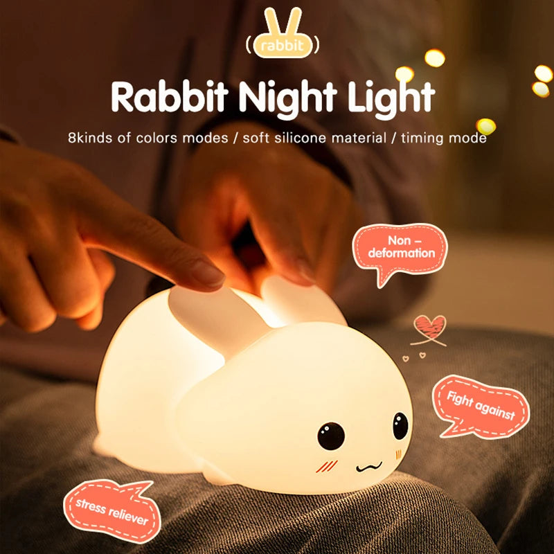 Veilleuse Lapin Tactile Et Réglable En Silicone