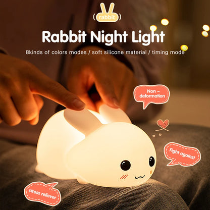 Veilleuse Lapin Tactile Et Réglable En Silicone