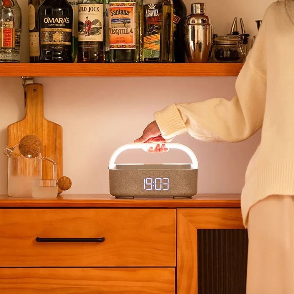 Veilleuse Réveil Radio Tactile en Bois Sans Fil Bluetooth