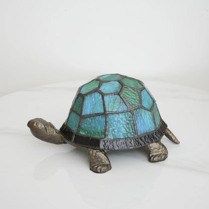 Veilleuse Tortue en Verre Coloré avec Base Métal Antique