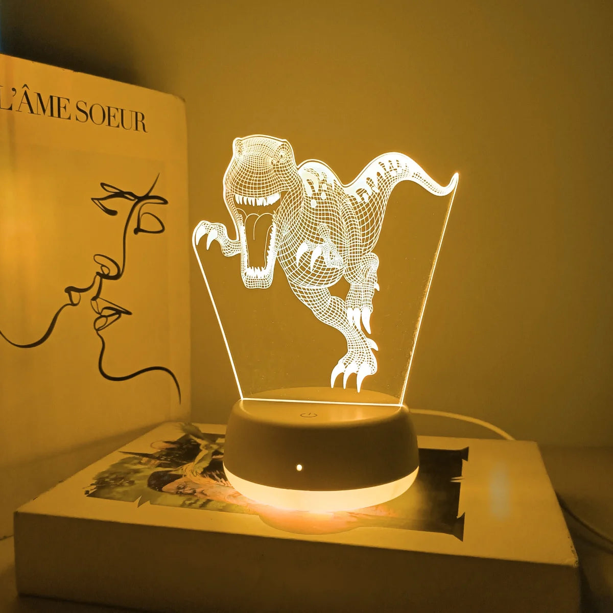 Veilleuse Dinosaure 3D Acrylique Tactile USB