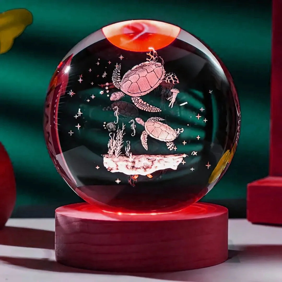 Veilleuse Tortue sur Socle en Bois Gravure Laser