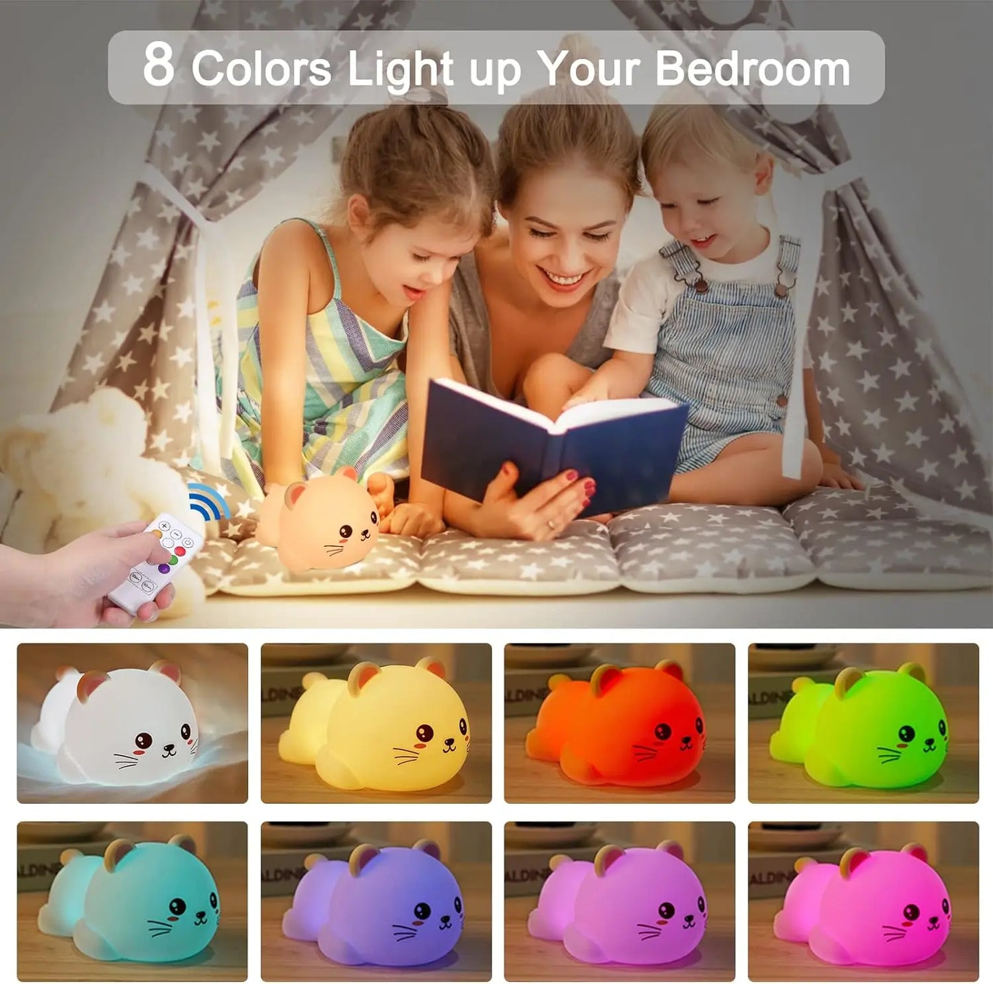 Veilleuse Chat Tactile en Silicone avec Télécommande