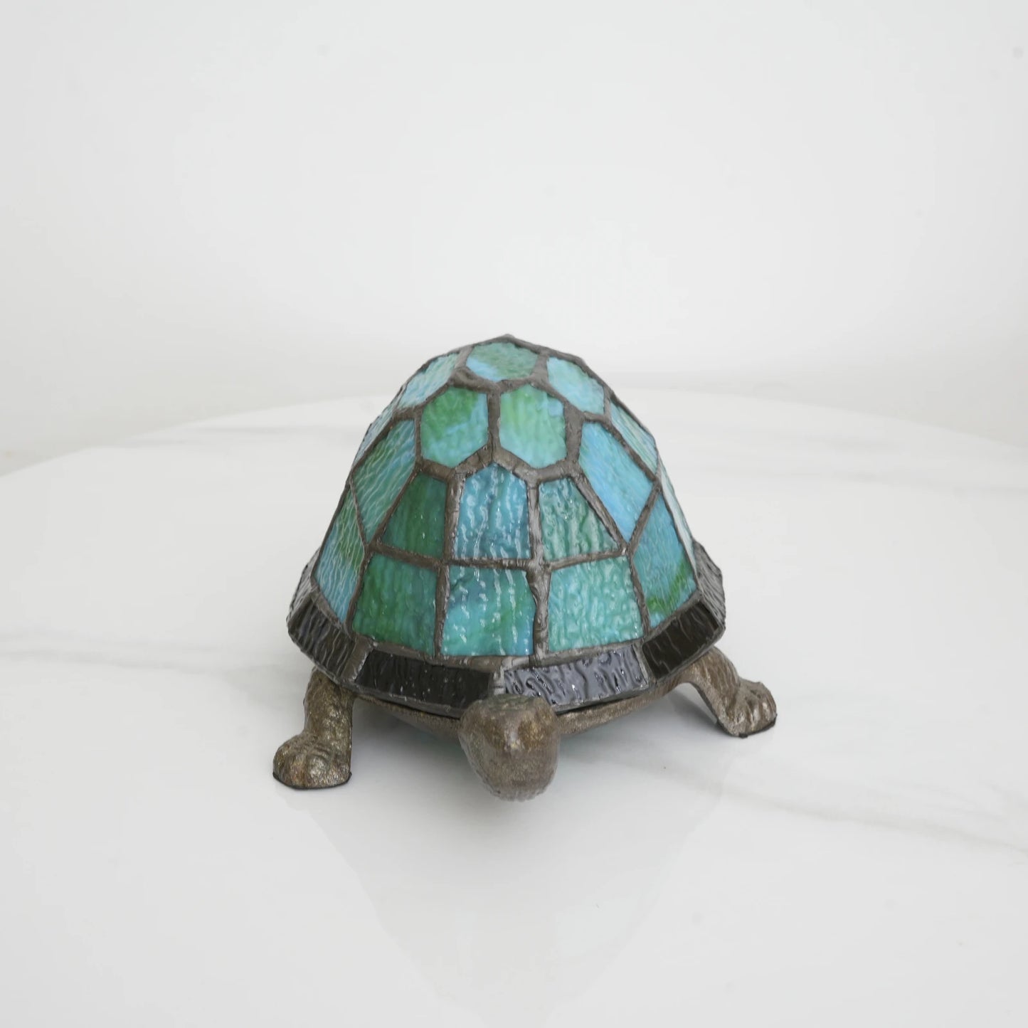 Veilleuse Tortue en Verre Coloré avec Base Métal Antique