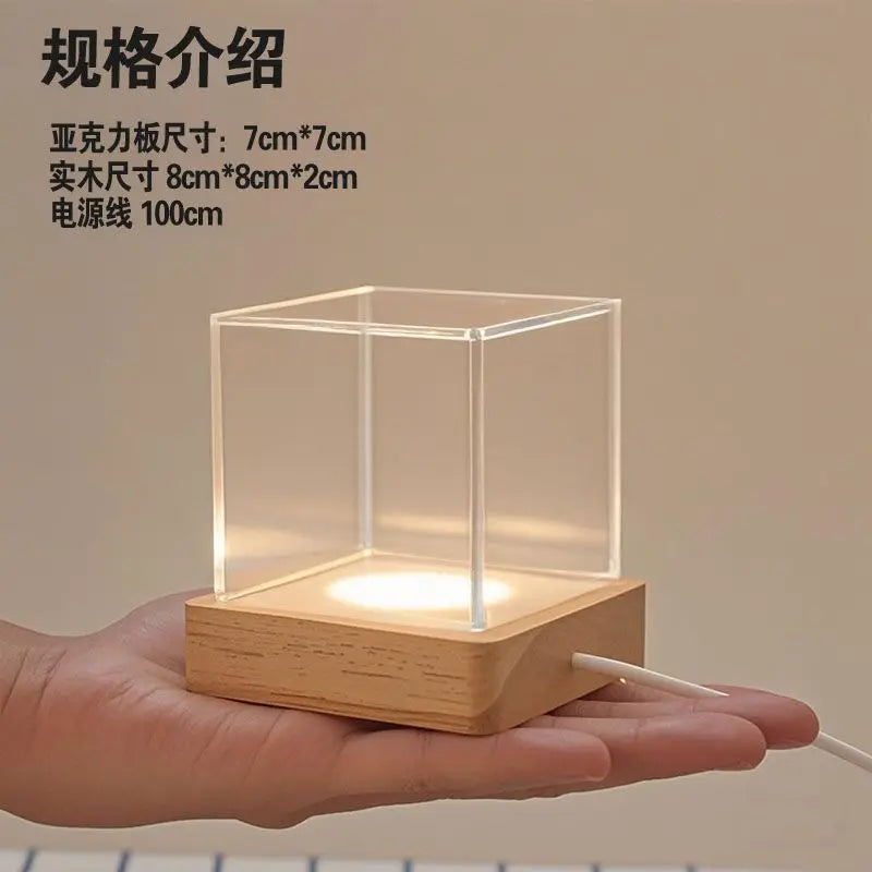 Veilleuse Stitch Pixel Cube Lumineux Socle en Bois