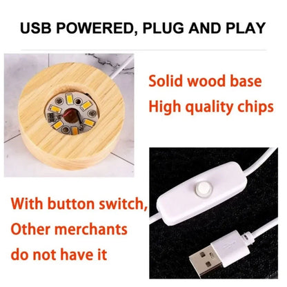 Veilleuse Nuage Boule de Cristal 3D avec Socle en Bois