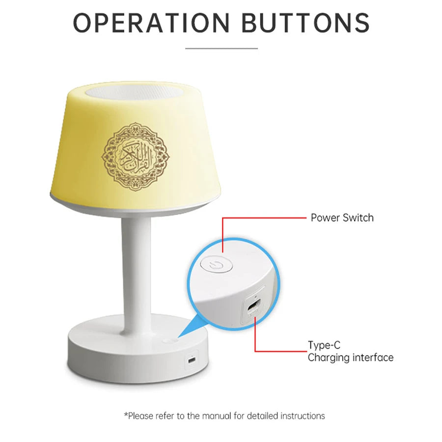 Veilleuse Azan Coranique Haut Parleur Bluetooth Sans Fil Contrôle Tactile et App