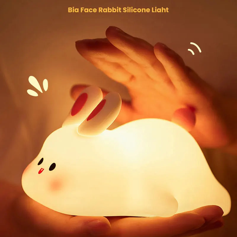 Veilleuse Lapin Pompon Tactile en Silicone