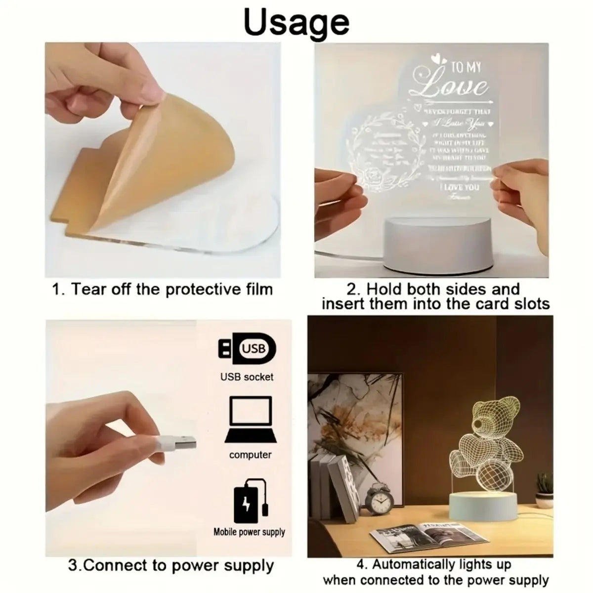 Veilleuse Ourson Cœur 3D