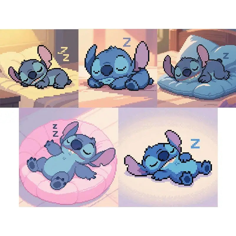 Veilleuse Stitch Pixel Cube Lumineux Socle en Bois