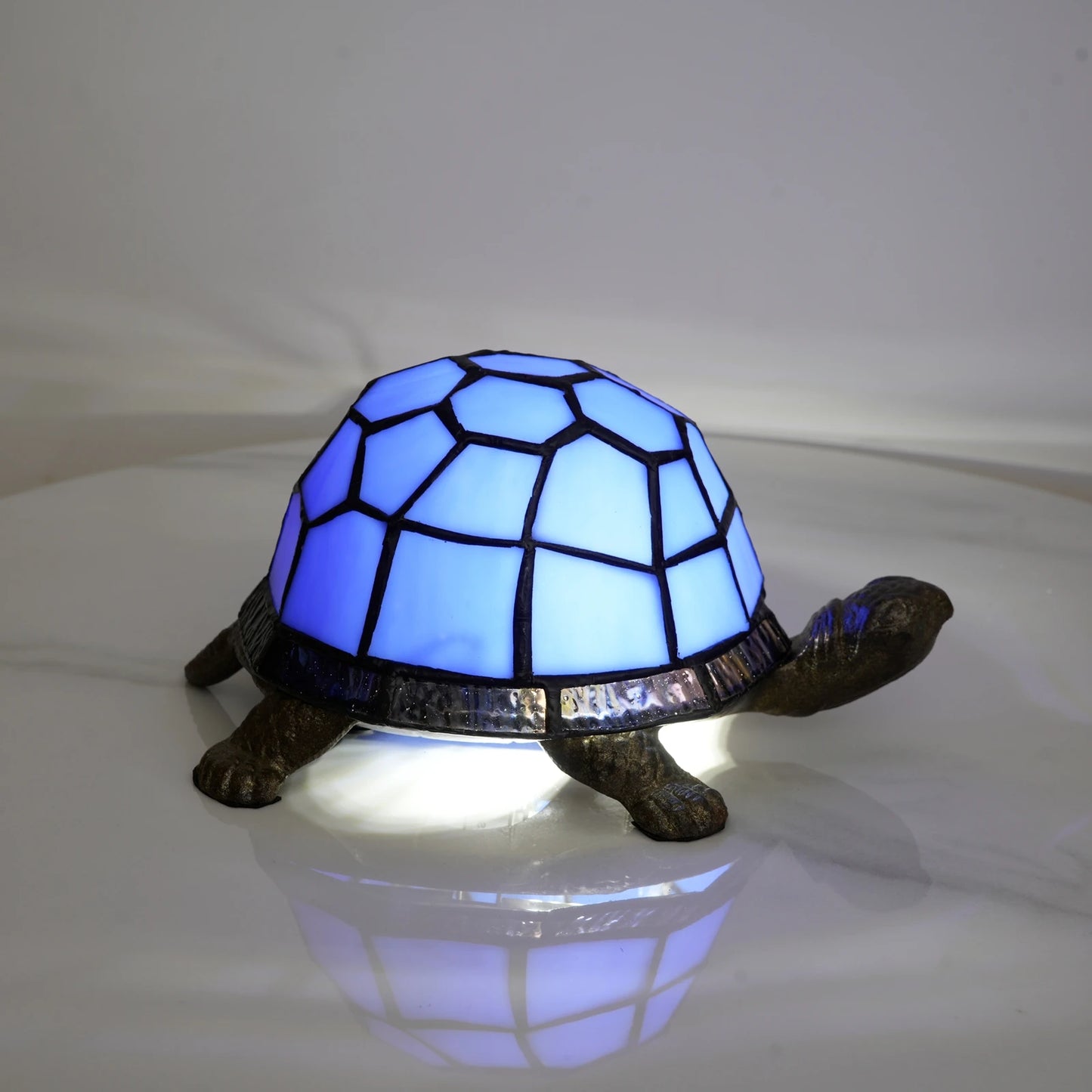 Veilleuse Tortue en Verre Coloré avec Base Métal Antique