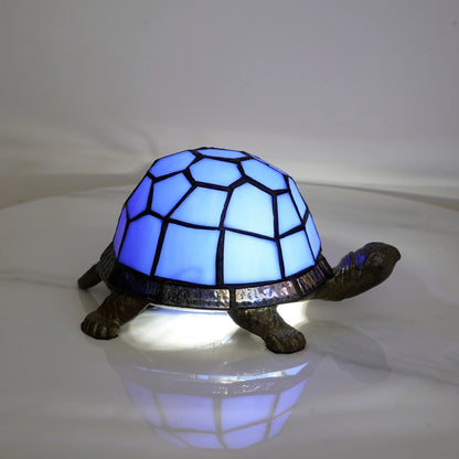 Veilleuse Tortue en Verre Coloré avec Base Métal Antique