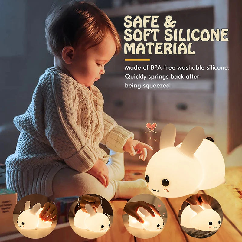 Veilleuse Lapin Tactile Et Réglable En Silicone