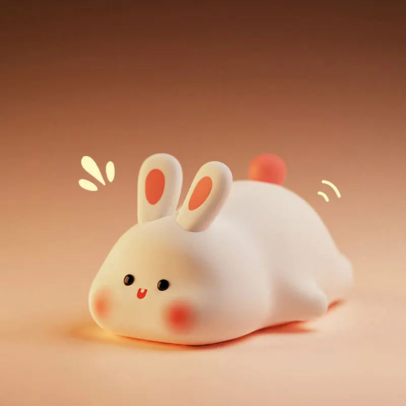 Veilleuse Lapin Pompon Tactile en Silicone