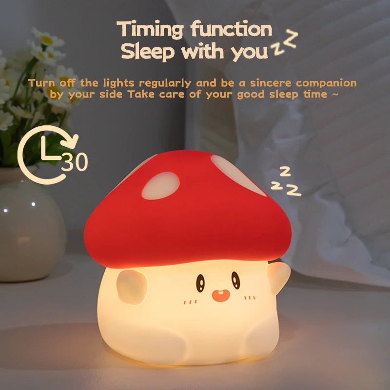 Champignon Veilleuse en Silicone Doux avec Minuterie