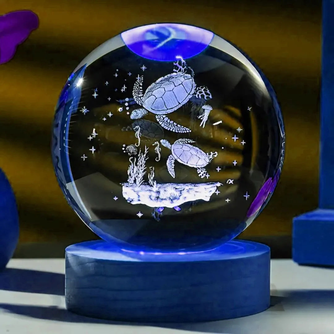 Veilleuse Tortue sur Socle en Bois Gravure Laser