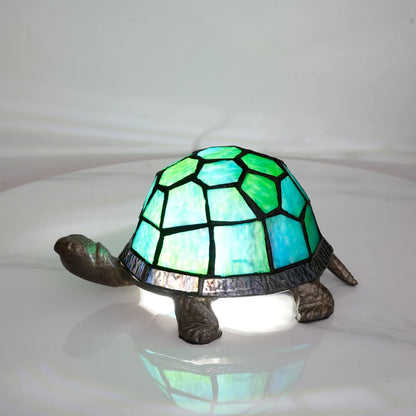 Veilleuse Tortue en Verre Coloré avec Base Métal Antique