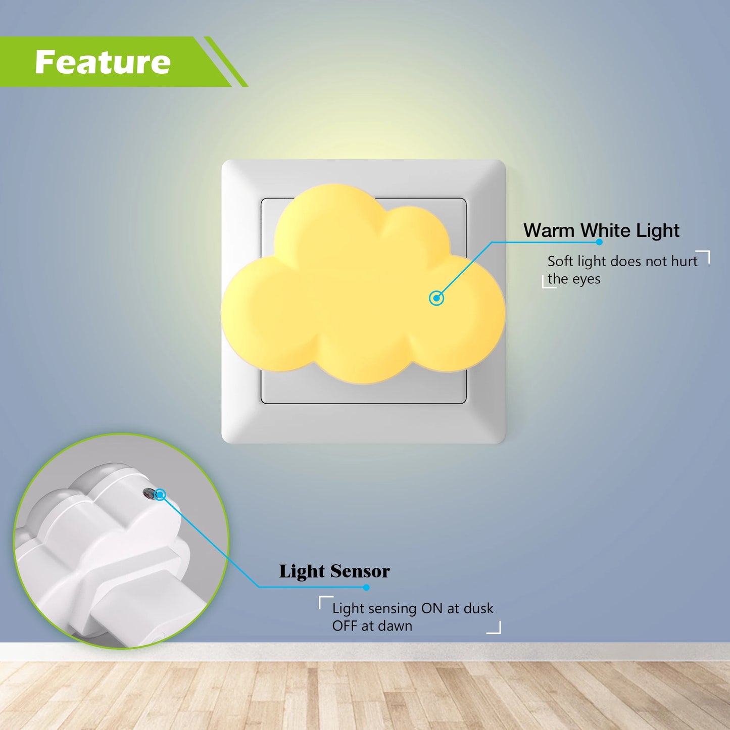 Veilleuse Nuage avec Capteur de Lumière LED