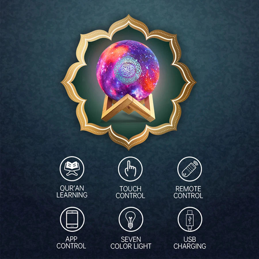 Veilleuse Lune Coran Azan Bluetooth Sans Fil Projection Galaxie Télécommande