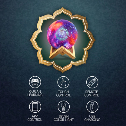 Veilleuse Lune Coran Azan Bluetooth Sans Fil Projection Galaxie Télécommande