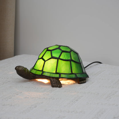 Veilleuse Tortue en Verre Coloré avec Base Métal Antique