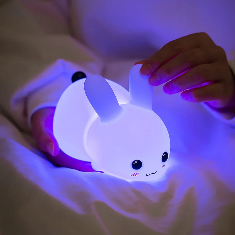 Veilleuse Lapin Tactile Et Réglable En Silicone