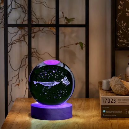 Veilleuse Baleine & Papillon Boule de Cristal 3D Gravure Laser