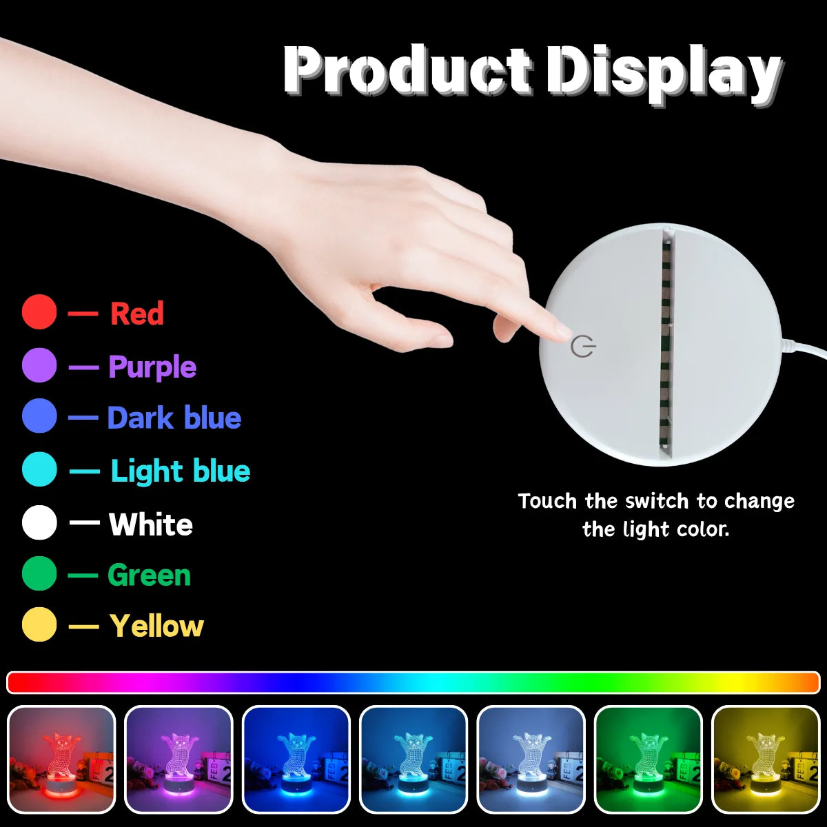 Veilleuse Chat 3D Pattes Levées en Acrylique