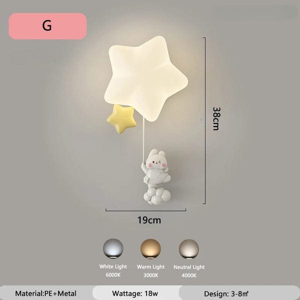 Veilleuse Applique Murale Étoile avec Animaux Mignon pour Enfants