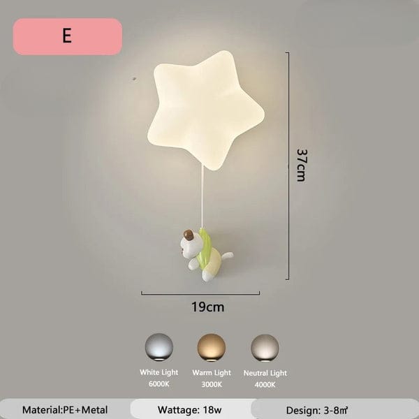 Veilleuse Applique Murale Étoile avec Animaux Mignon pour Enfants