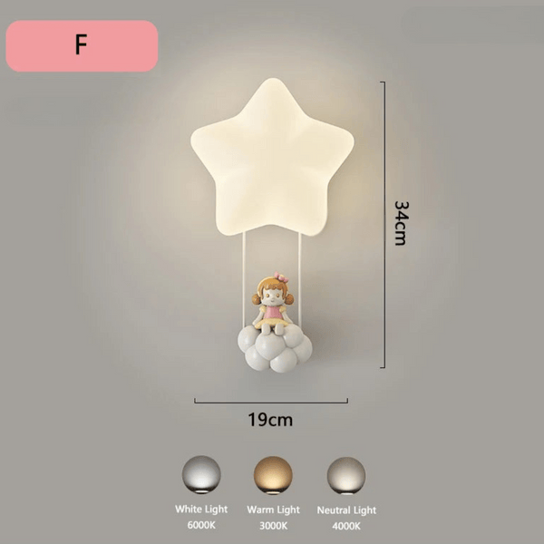 Veilleuse Applique Murale Étoile avec Animaux Mignon pour Enfants