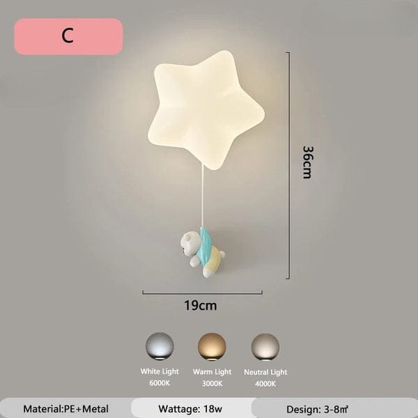 Veilleuse Applique Murale Étoile avec Animaux Mignon pour Enfants