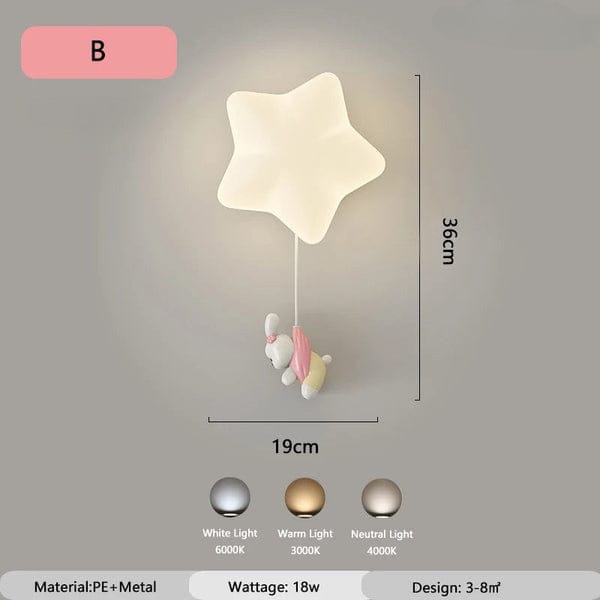 Veilleuse Applique Murale Étoile avec Animaux Mignon pour Enfants