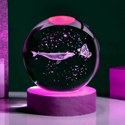 Veilleuse Baleine et Papillon Boule de Cristal 3D Gravure Laser