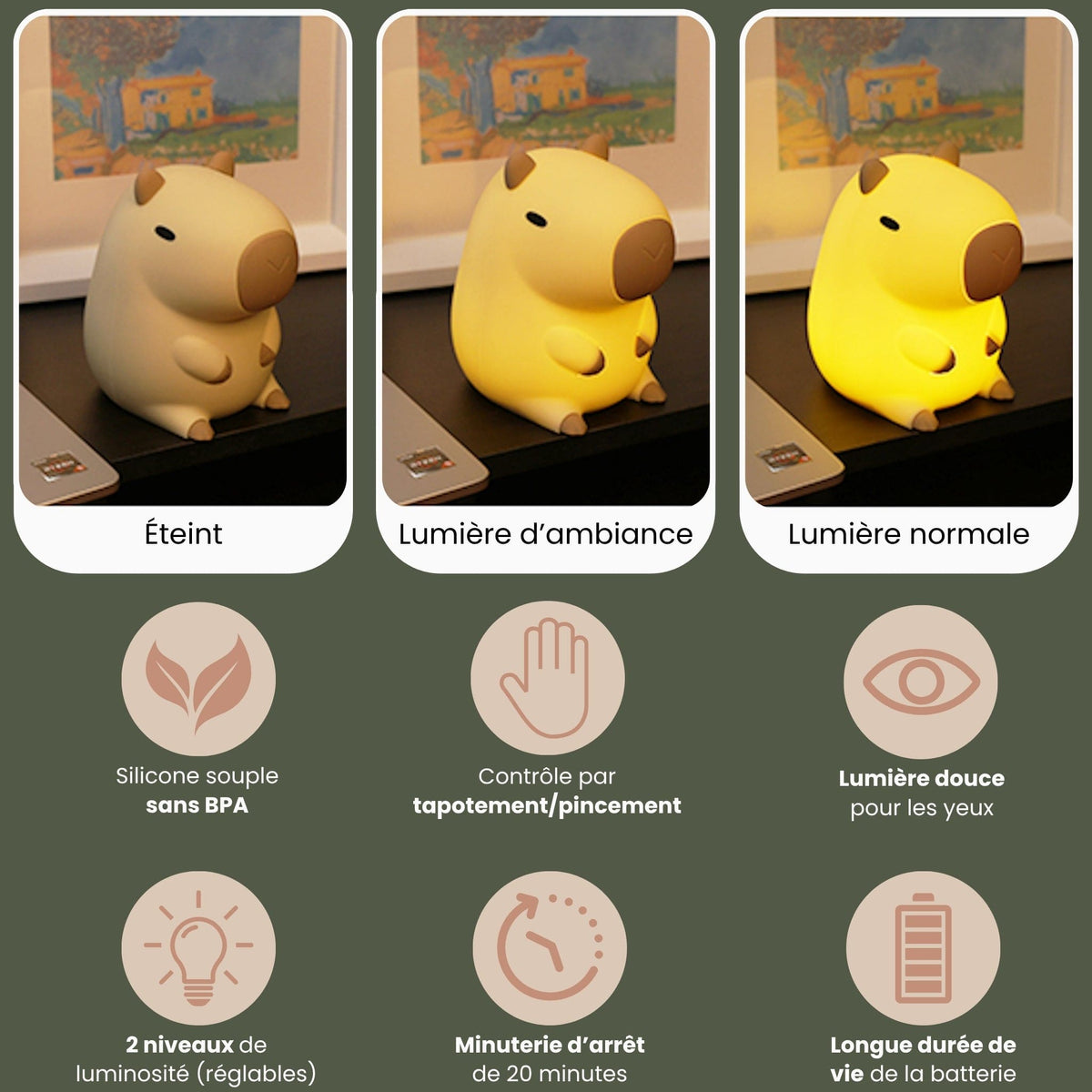Veilleuse Capybara : Illuminez Doucement Votre Nid avec Tendresse